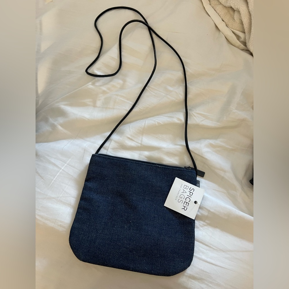 Denim Crossbody Bag with leather strap